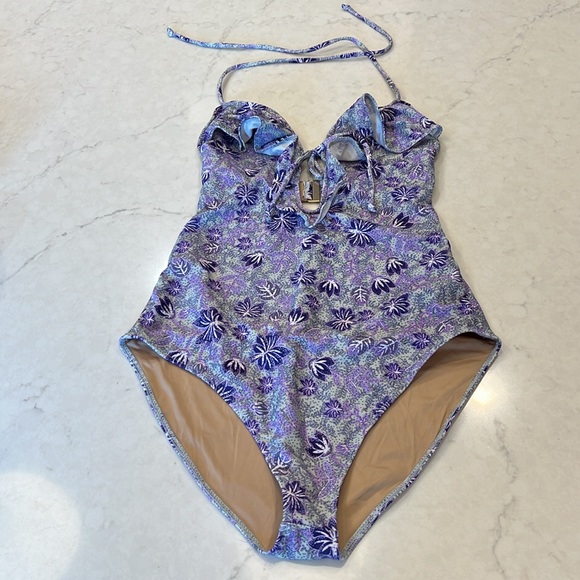 For Love And Lemons Cannes‎ Floral Purple One-Piece Swimsuit Size Medium - Picture 3 of 9
